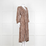 Rixo Leopard V Neck Long Sleeve Midi Dress