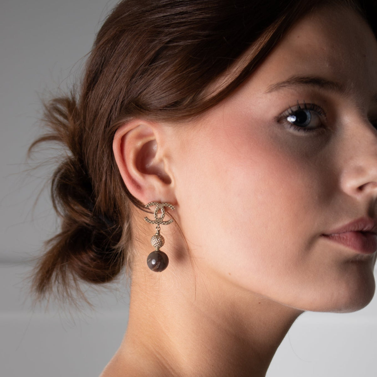 Chanel Champagne Gold CC  Drop Earrings