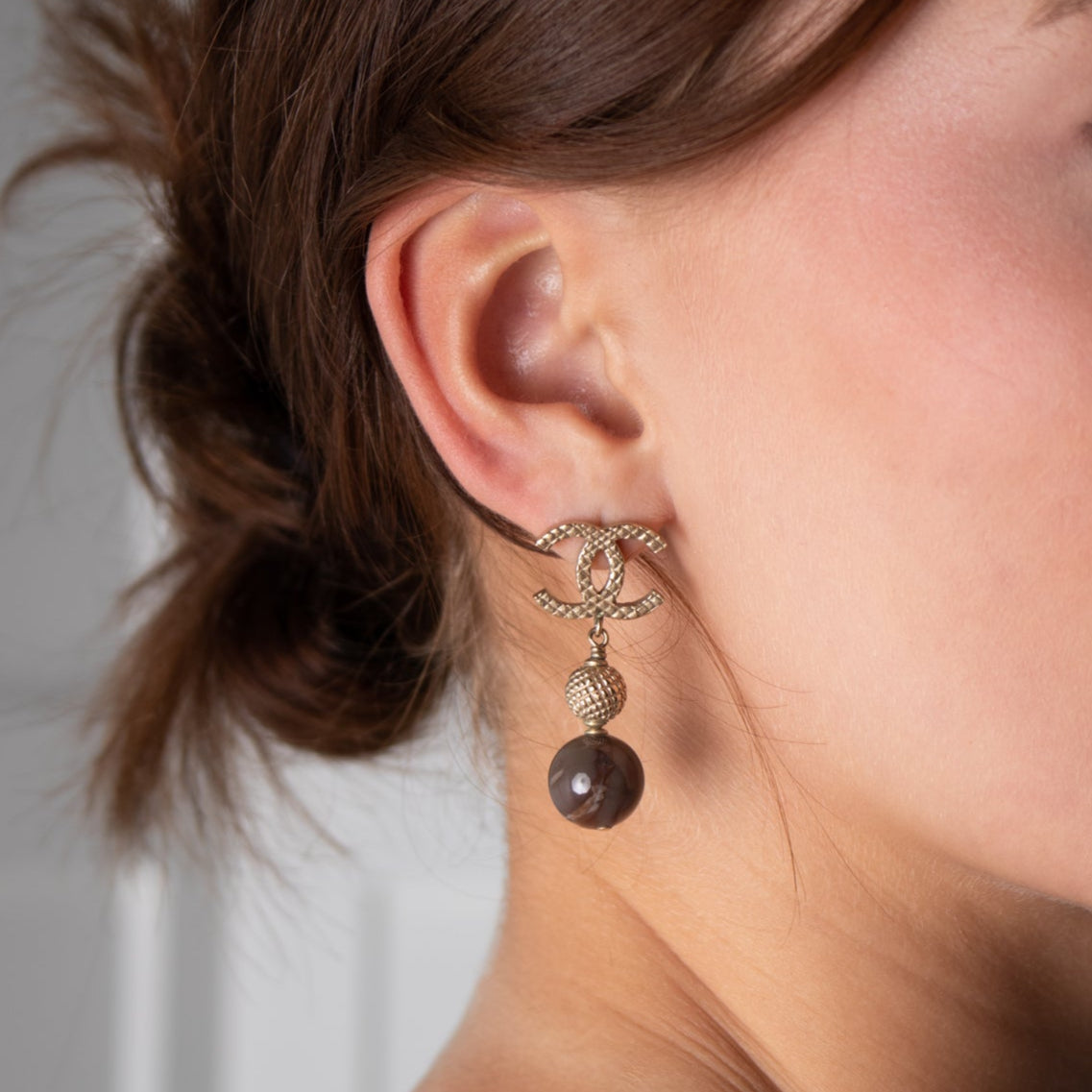 Chanel Champagne Gold CC  Drop Earrings