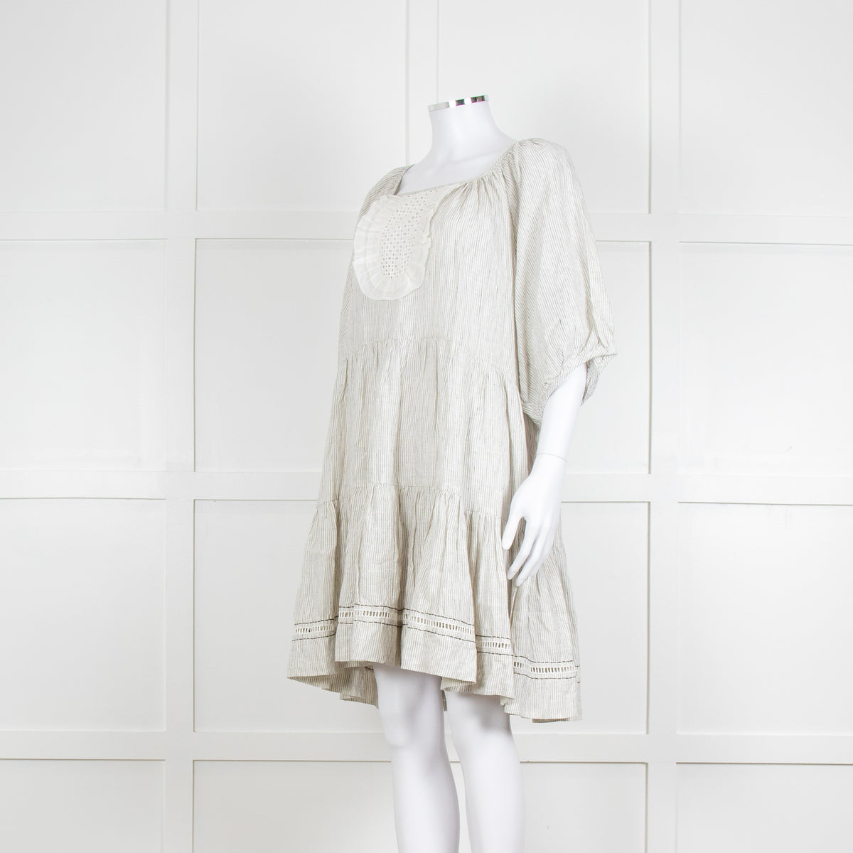 Wiggy Kit White Black Pin Stripes Mini Oversized Linen Dress