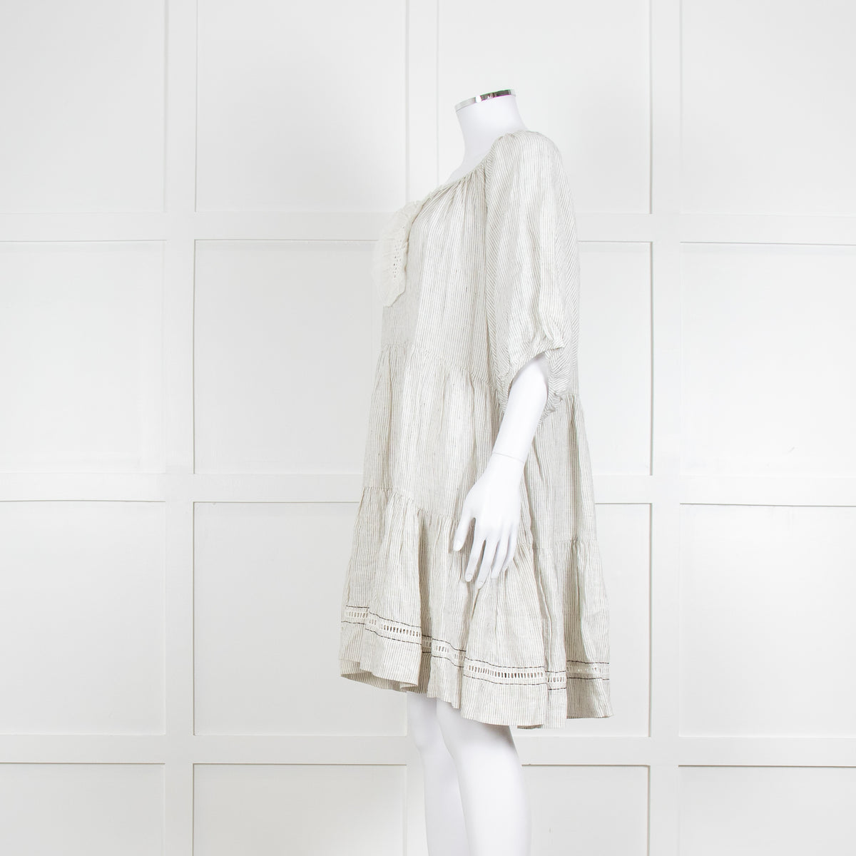 Wiggy Kit White Black Pin Stripes Mini Oversized Linen Dress