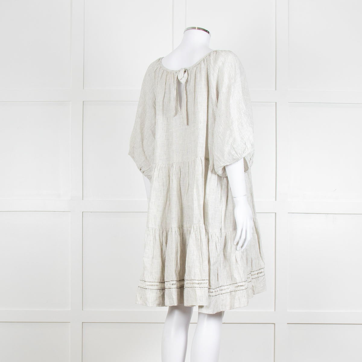 Wiggy Kit White Black Pin Stripes Mini Oversized Linen Dress