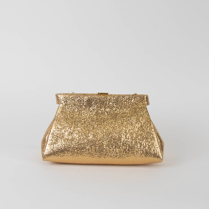 Demellier Cannes Smooth Gold Leather Clutch