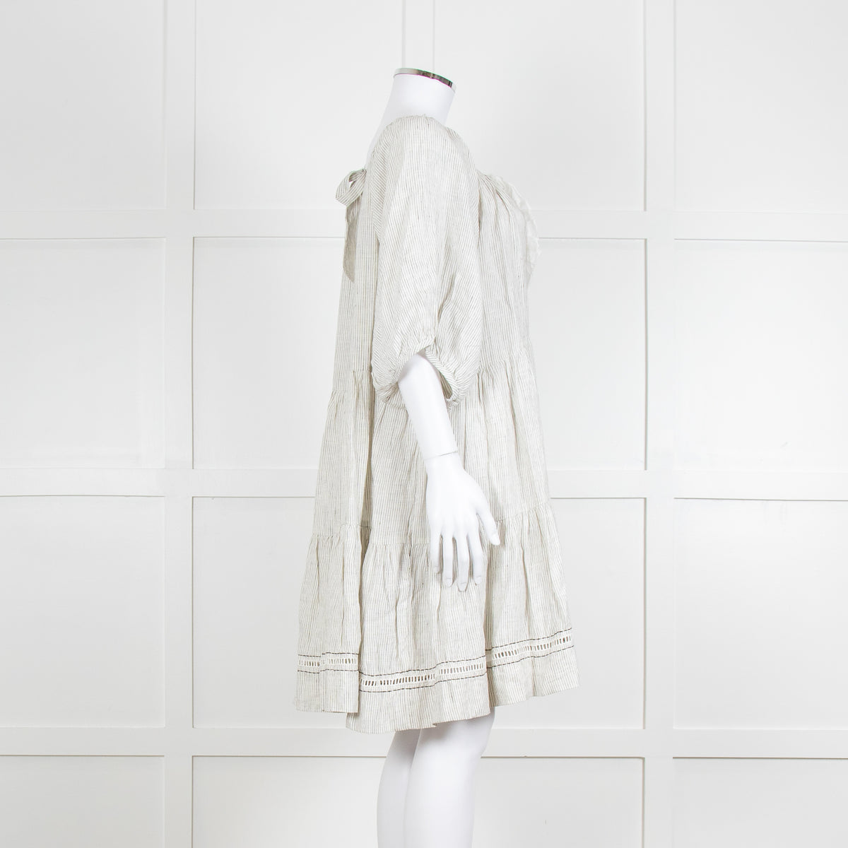 Wiggy Kit White Black Pin Stripes Mini Oversized Linen Dress
