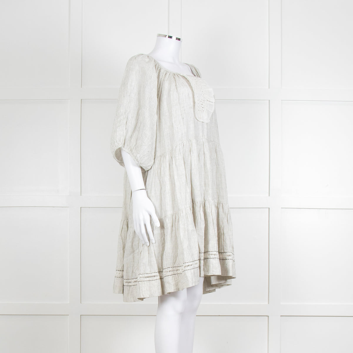 Wiggy Kit White Black Pin Stripes Mini Oversized Linen Dress