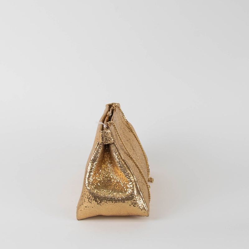 Demellier Cannes Smooth Gold Leather Clutch