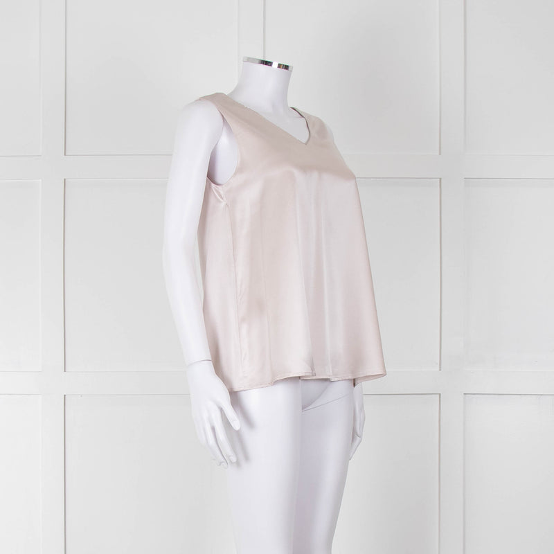 Purotatto Dusty Pink Silk Sleeveless Silver Chain Trim Top