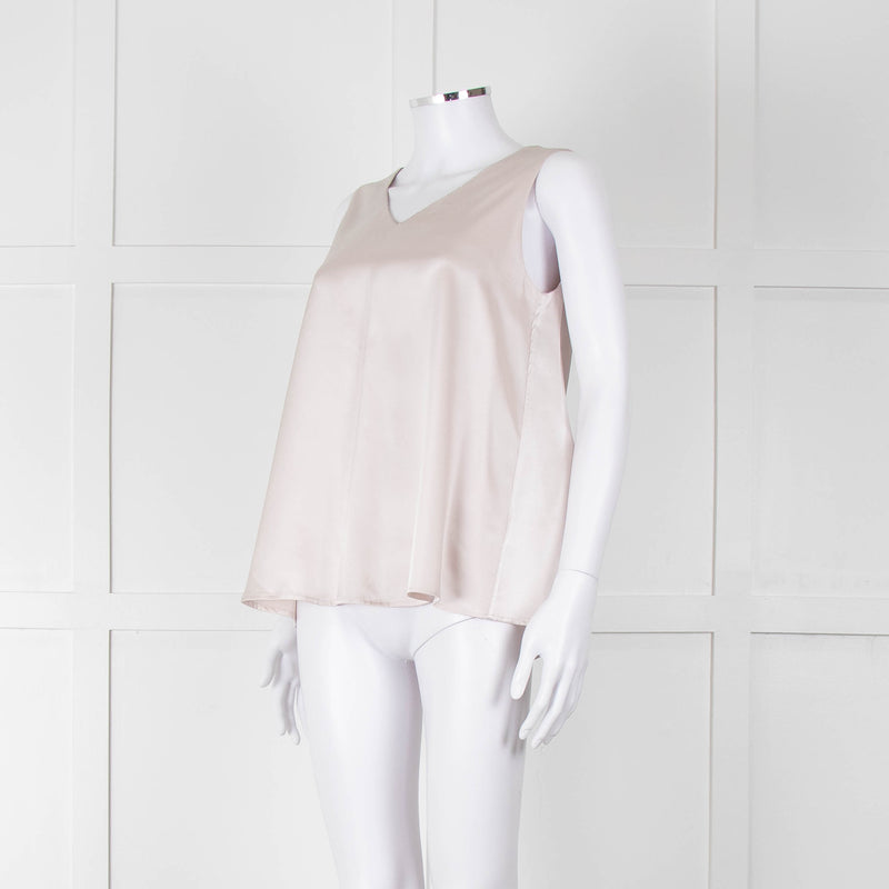 Purotatto Dusty Pink Silk Sleeveless Silver Chain Trim Top