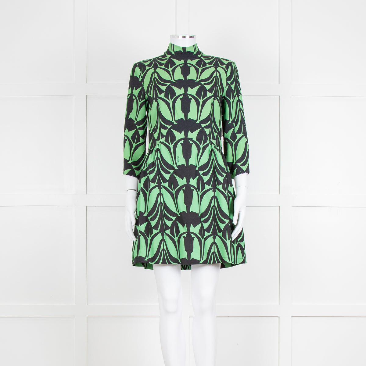 La Double J. Green and Black Mini Dress with High Neck