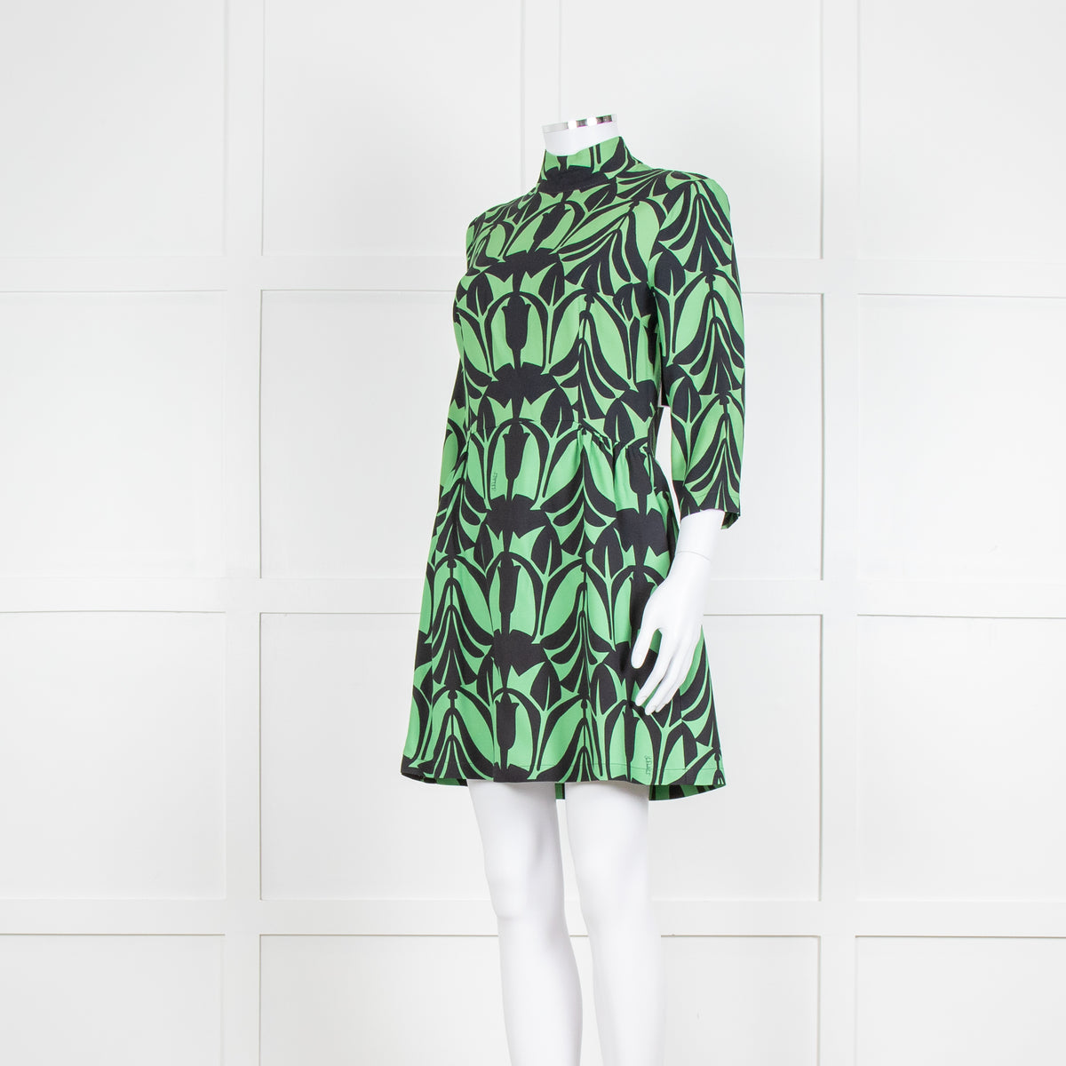 La Double J. Green and Black Mini Dress with High Neck