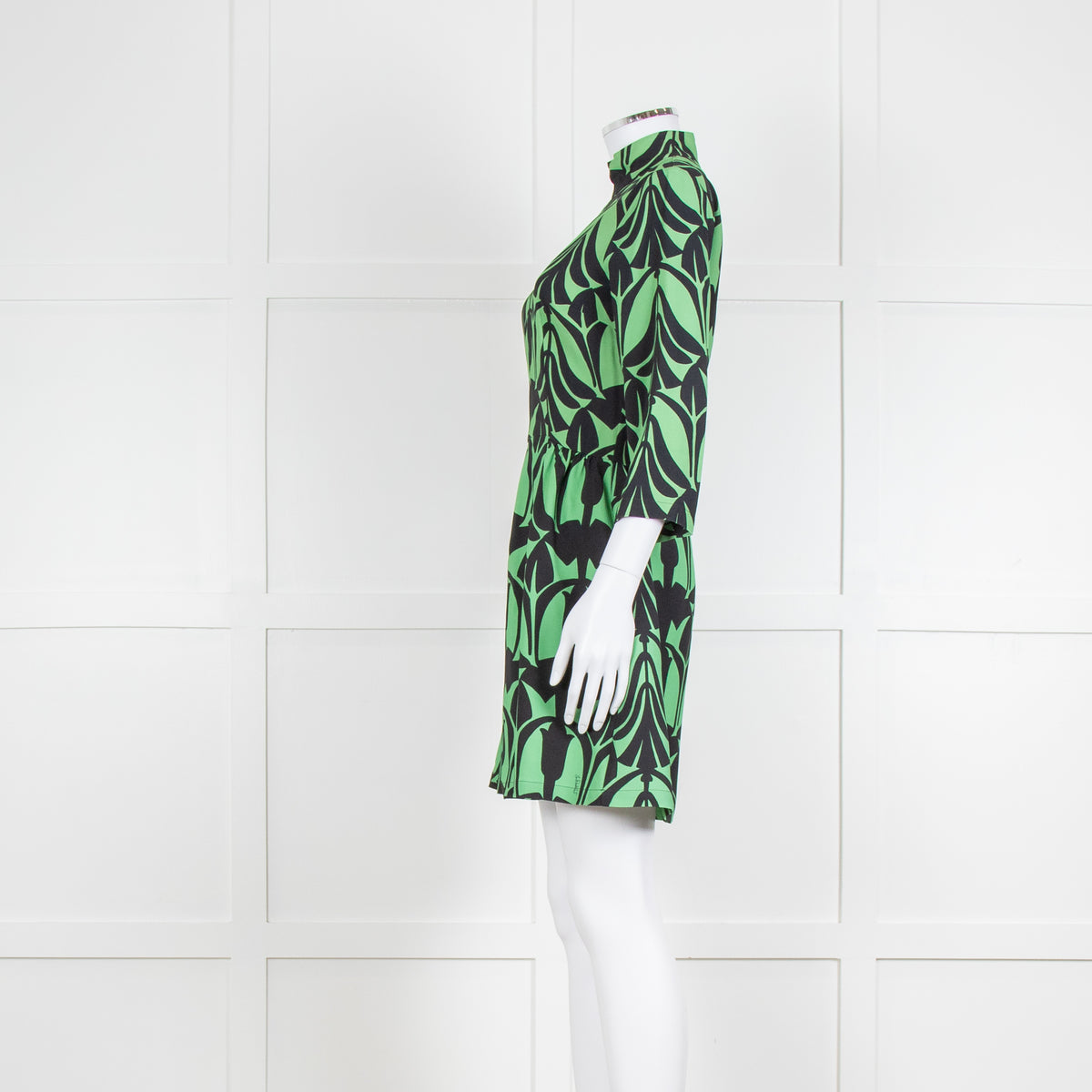 La Double J. Green and Black Mini Dress with High Neck