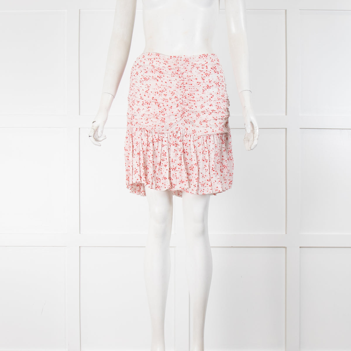 Ganni White Micro Floral Flounce Mini Skirt