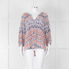 Joie White Blue Silk Aztek Print Long Sleeve Top