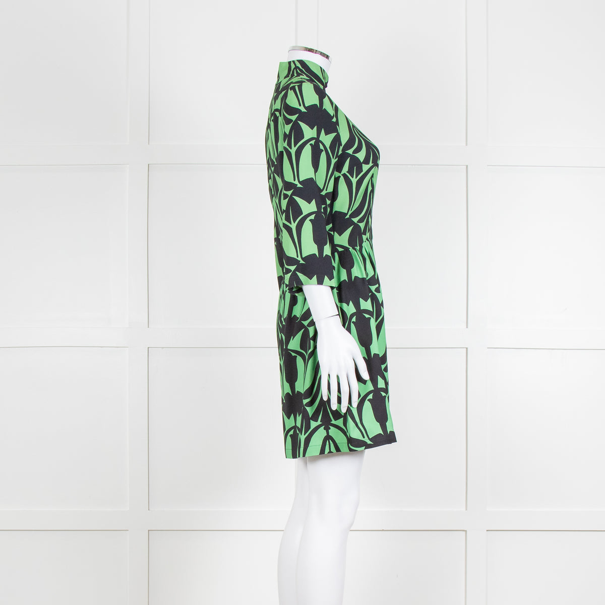 La Double J. Green and Black Mini Dress with High Neck