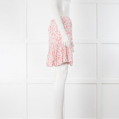 Ganni White Micro Floral Flounce Mini Skirt