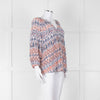 Joie White Blue Silk Aztek Print Long Sleeve Top