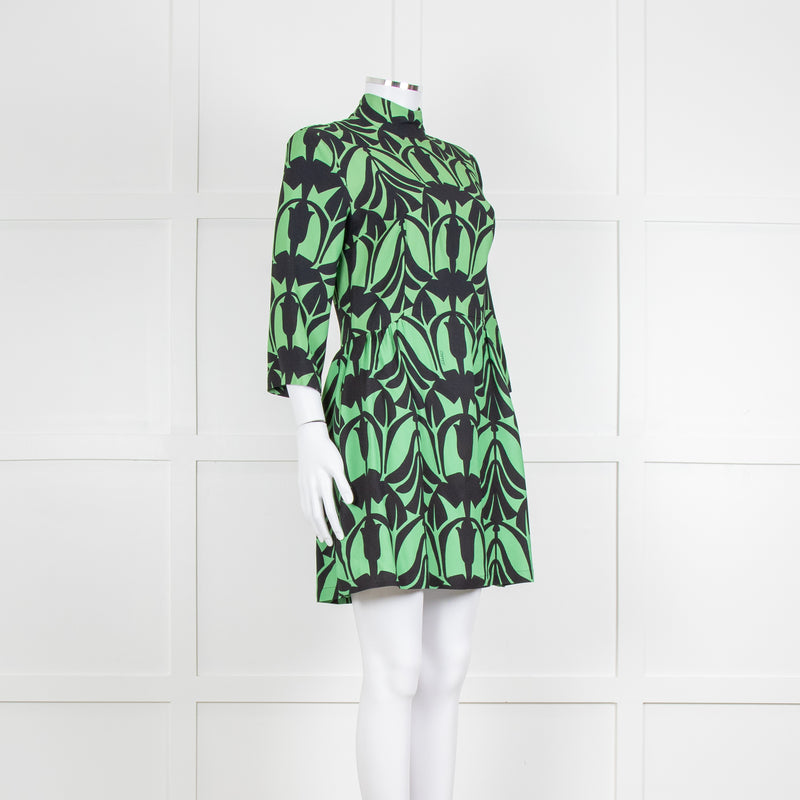La Double J. Green and Black Mini Dress with High Neck