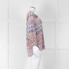 Joie White Blue Silk Aztek Print Long Sleeve Top