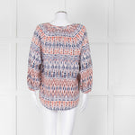 Joie White Blue Silk Aztek Print Long Sleeve Top