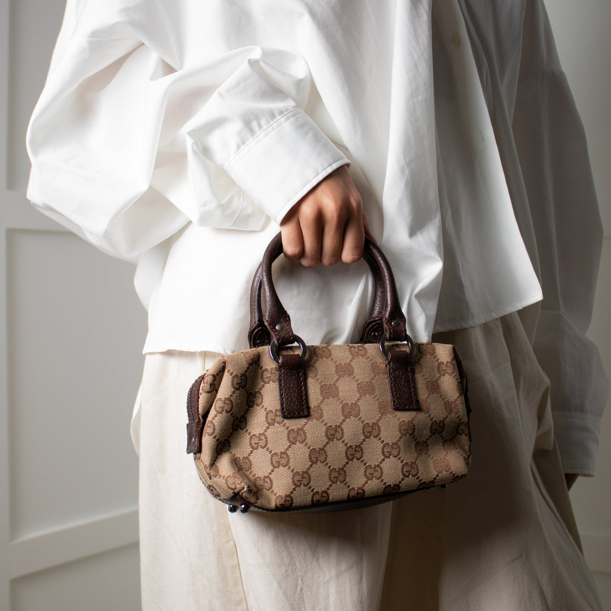 Gucci Mini GG Logo Canvas Boston Bag