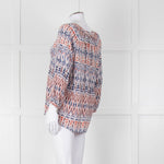 Joie White Blue Silk Aztek Print Long Sleeve Top