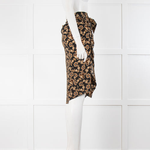 Isabel Marant Etoile Black With Brown Patterned Wraparound Skirt