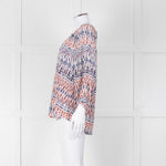 Joie White Blue Silk Aztek Print Long Sleeve Top