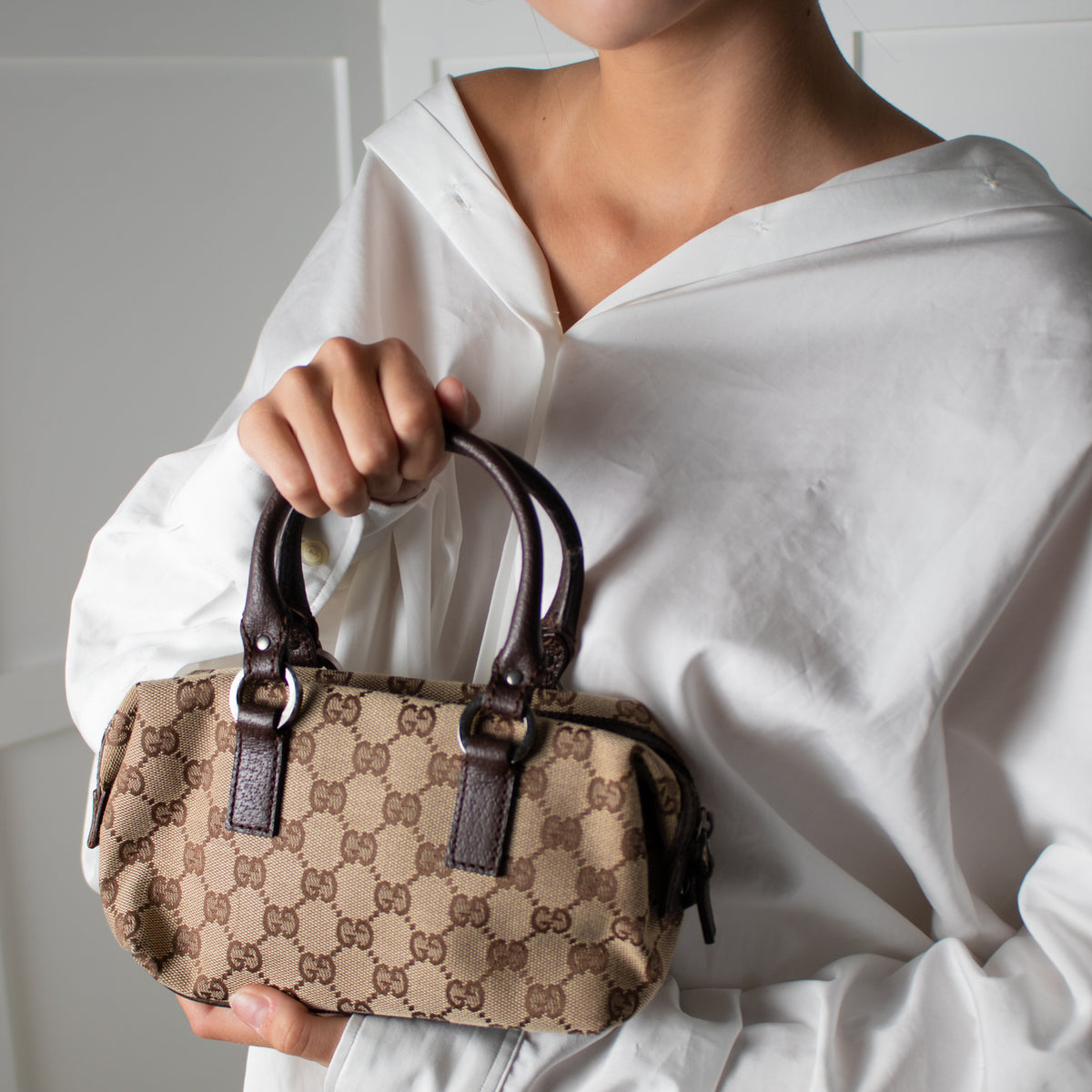 Gucci Mini GG Logo Canvas Boston Bag