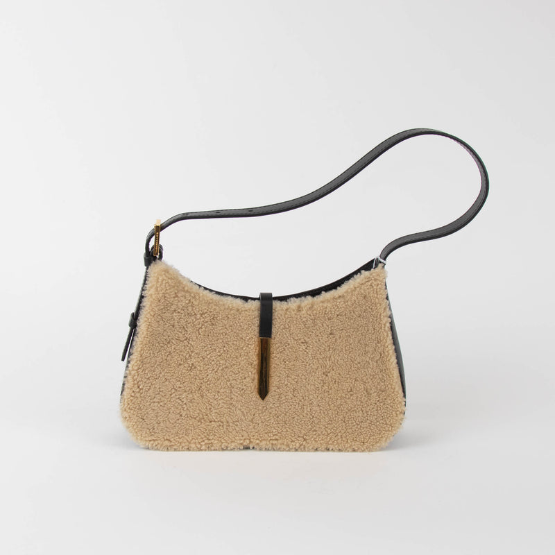DeMellier Tokyo Shearling Beige/Black Shoulder Bag