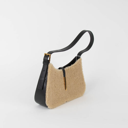 DeMellier Tokyo Shearling Beige/Black Shoulder Bag