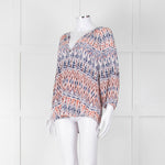 Joie White Blue Silk Aztek Print Long Sleeve Top