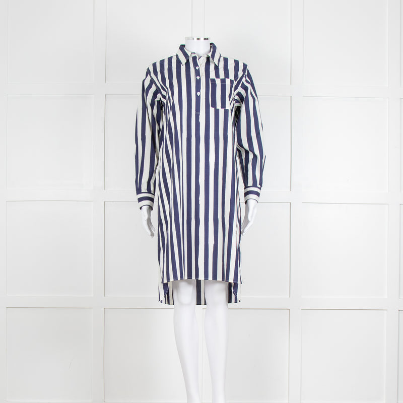 A.P.C Blue and White Striped Belted Shirt Dress