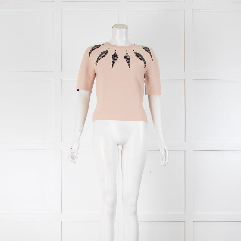 Alexander McQueen Pink Short Sleeve Top With Black Chevrons On Front