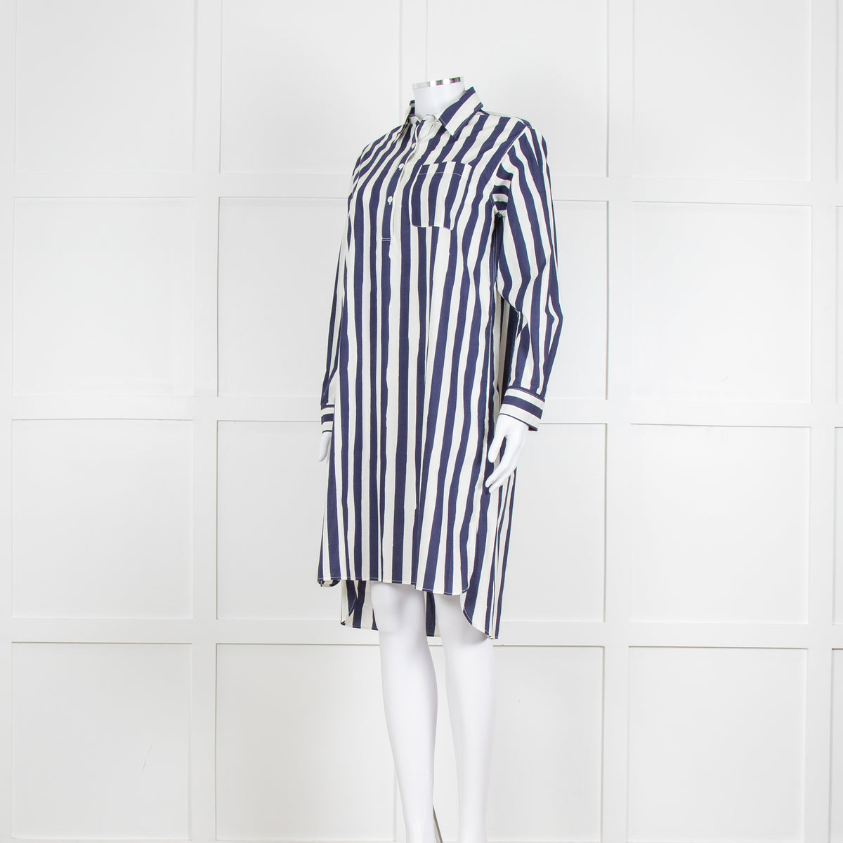A.P.C Blue and White Striped Belted Shirt Dress
