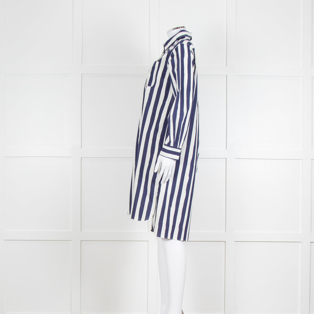 A.P.C Blue and White Striped Belted Shirt Dress