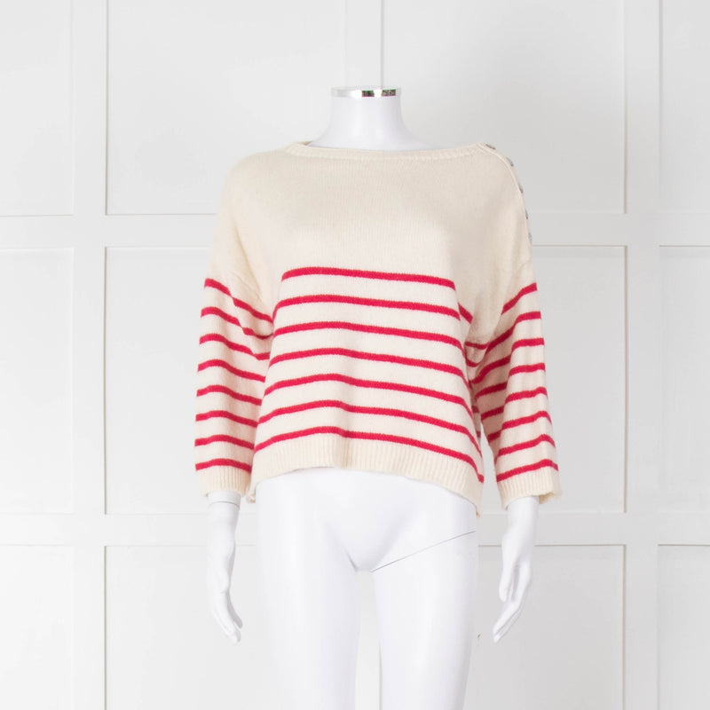 Les Racines Du Ciel Cream Pink Striped Alpaca Blend Sweater