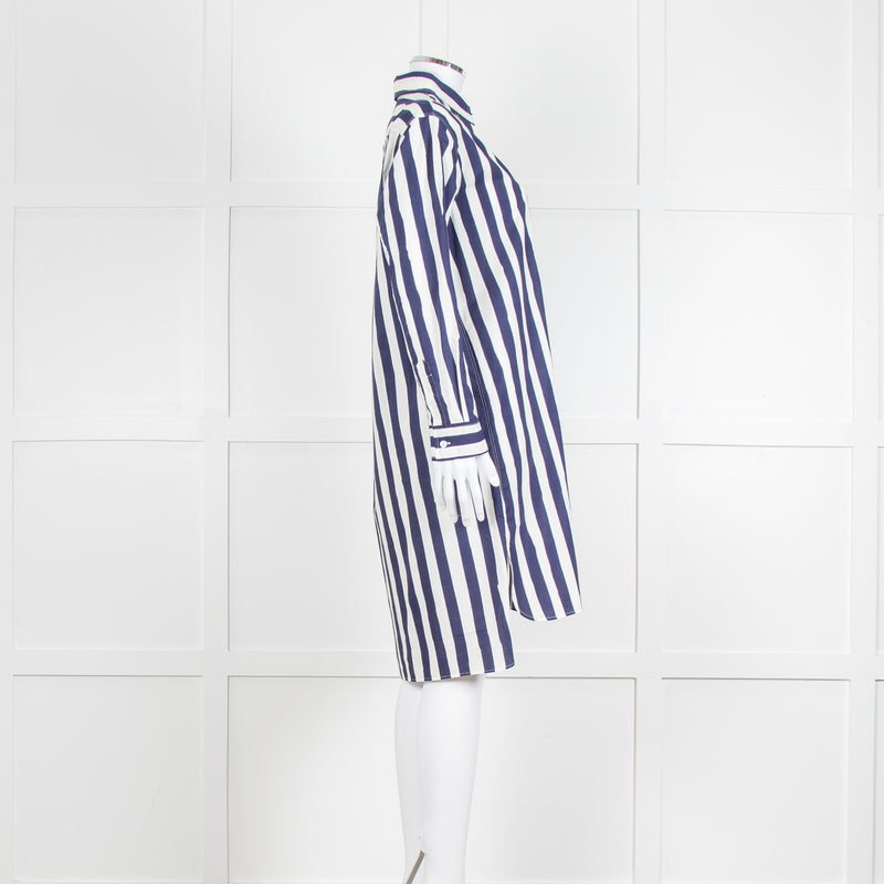 A.P.C Blue and White Striped Belted Shirt Dress