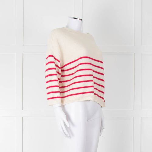 Les Racines Du Ciel Cream Pink Striped Alpaca Blend Sweater