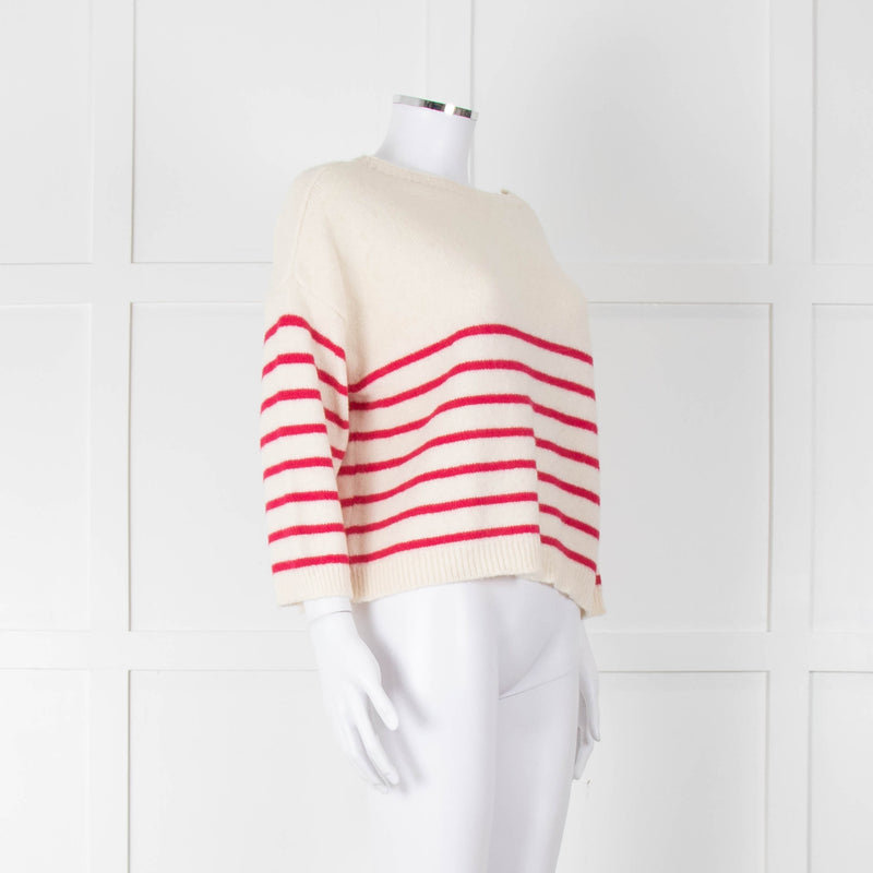 Les Racines Du Ciel Cream Pink Striped Alpaca Blend Sweater