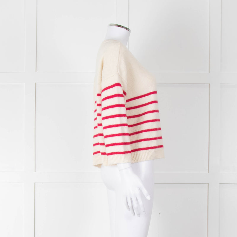 Les Racines Du Ciel Cream Pink Striped Alpaca Blend Sweater