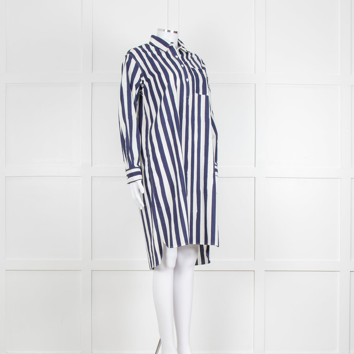 A.P.C Blue and White Striped Belted Shirt Dress