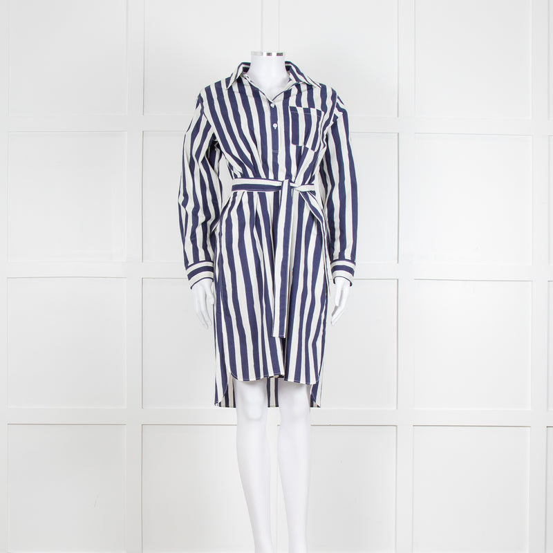 A.P.C Blue and White Striped Belted Shirt Dress