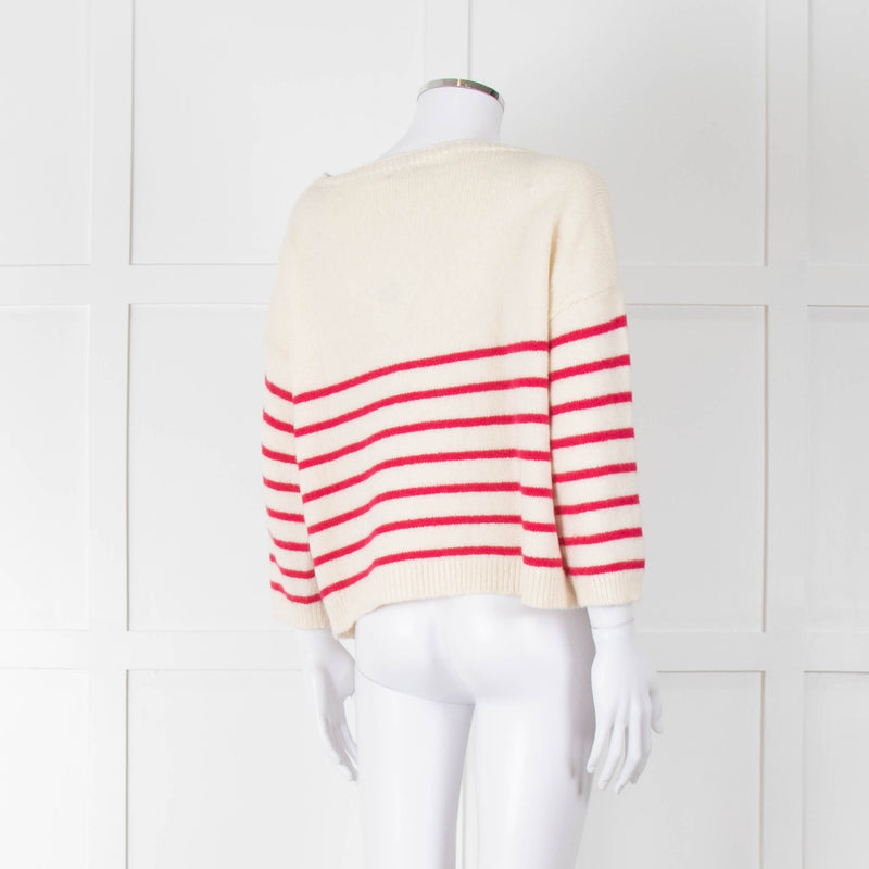 Les Racines Du Ciel Cream Pink Striped Alpaca Blend Sweater