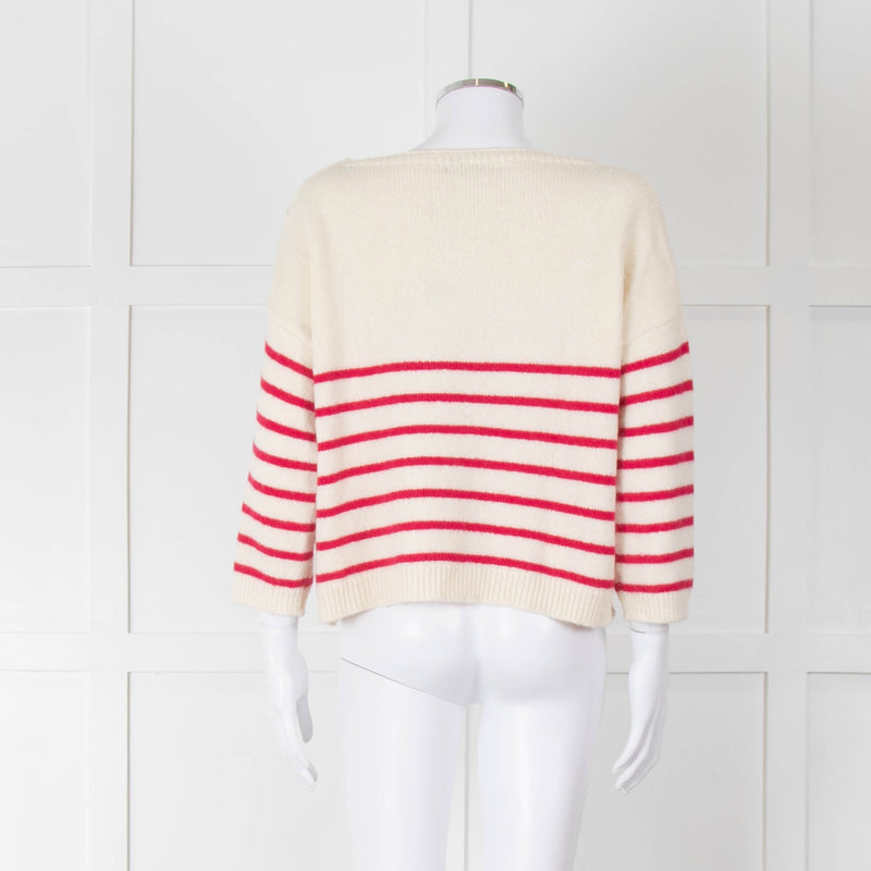 Les Racines Du Ciel Cream Pink Striped Alpaca Blend Sweater