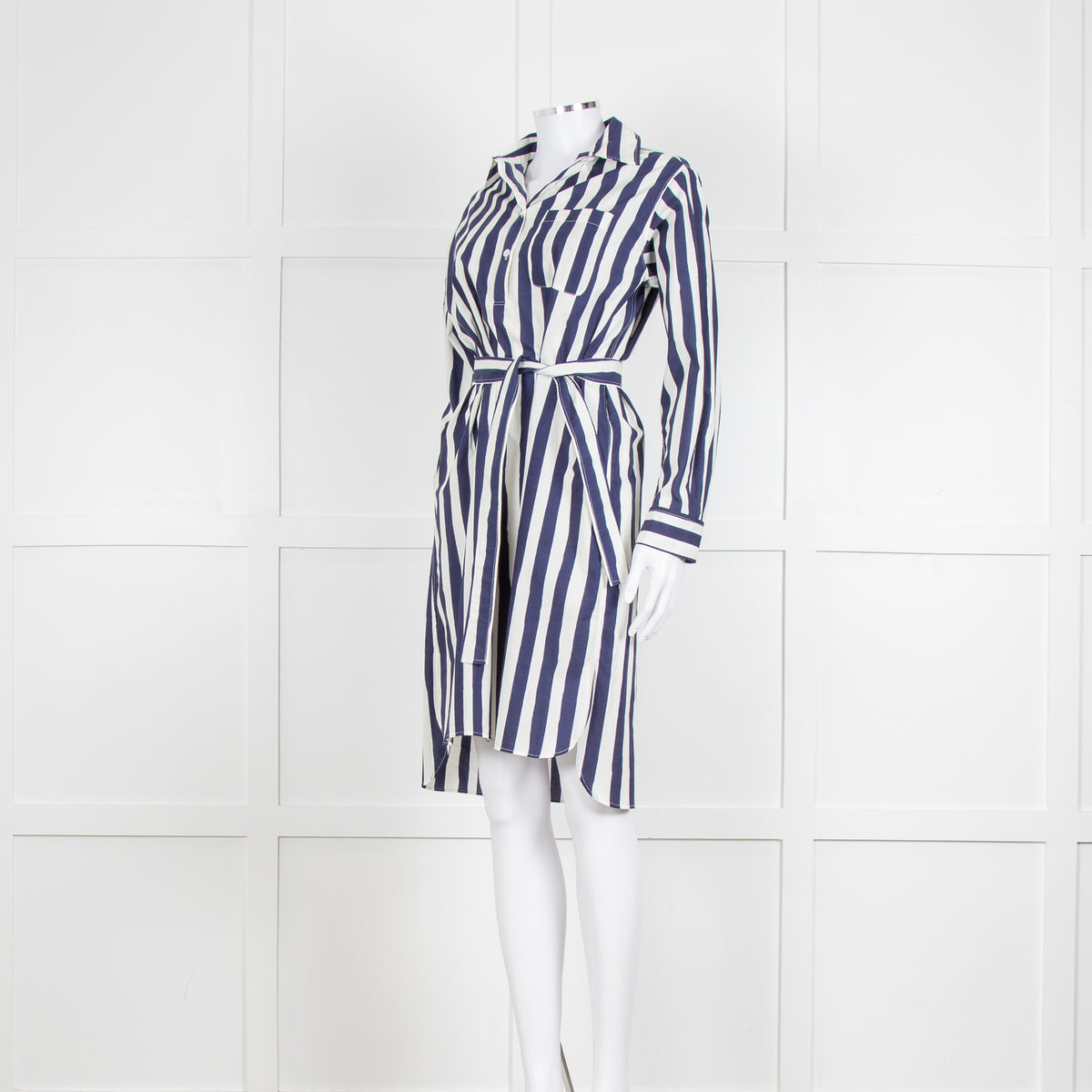 A.P.C Blue and White Striped Belted Shirt Dress