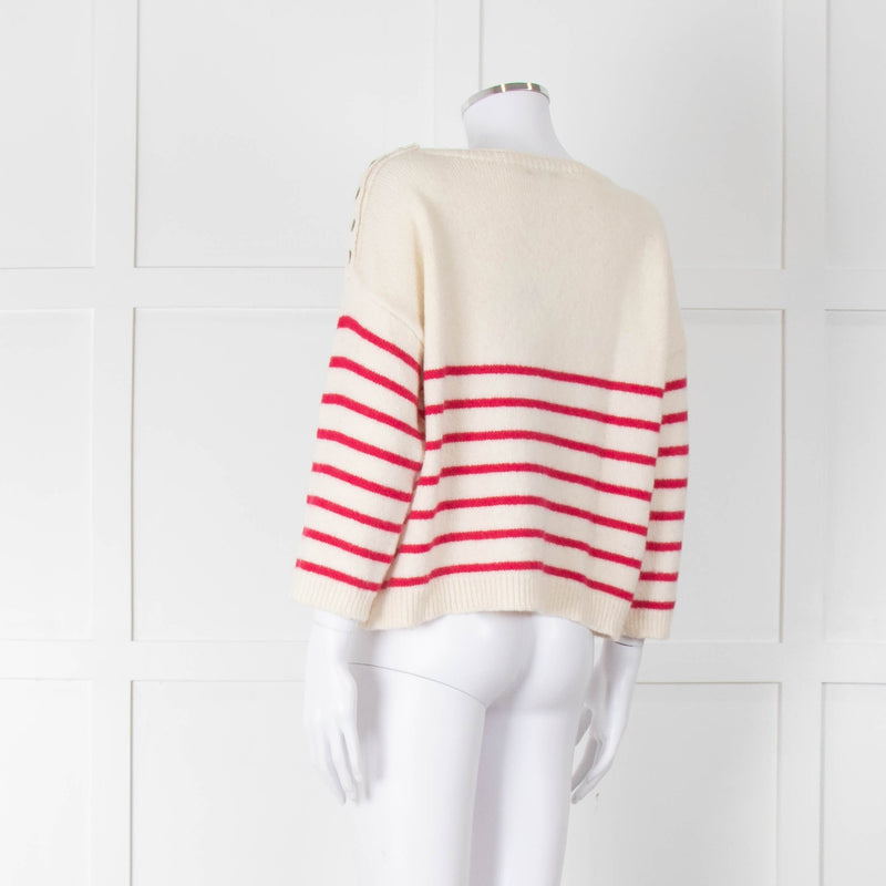 Les Racines Du Ciel Cream Pink Striped Alpaca Blend Sweater