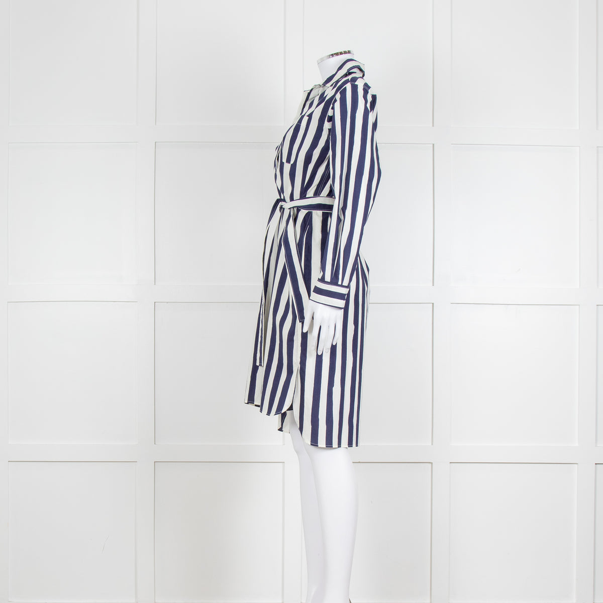 A.P.C Blue and White Striped Belted Shirt Dress