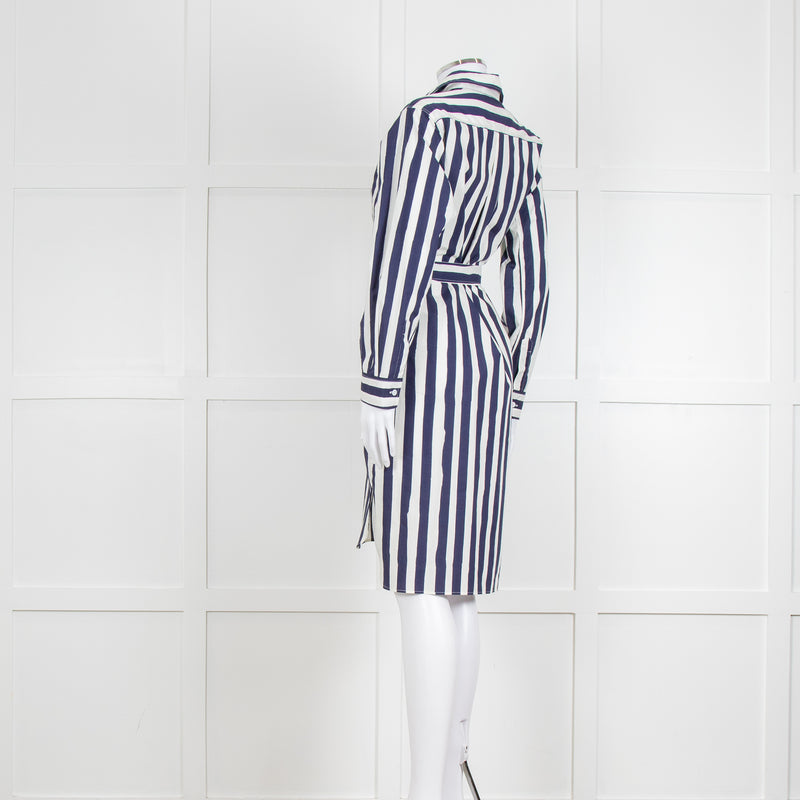 A.P.C Blue and White Striped Belted Shirt Dress