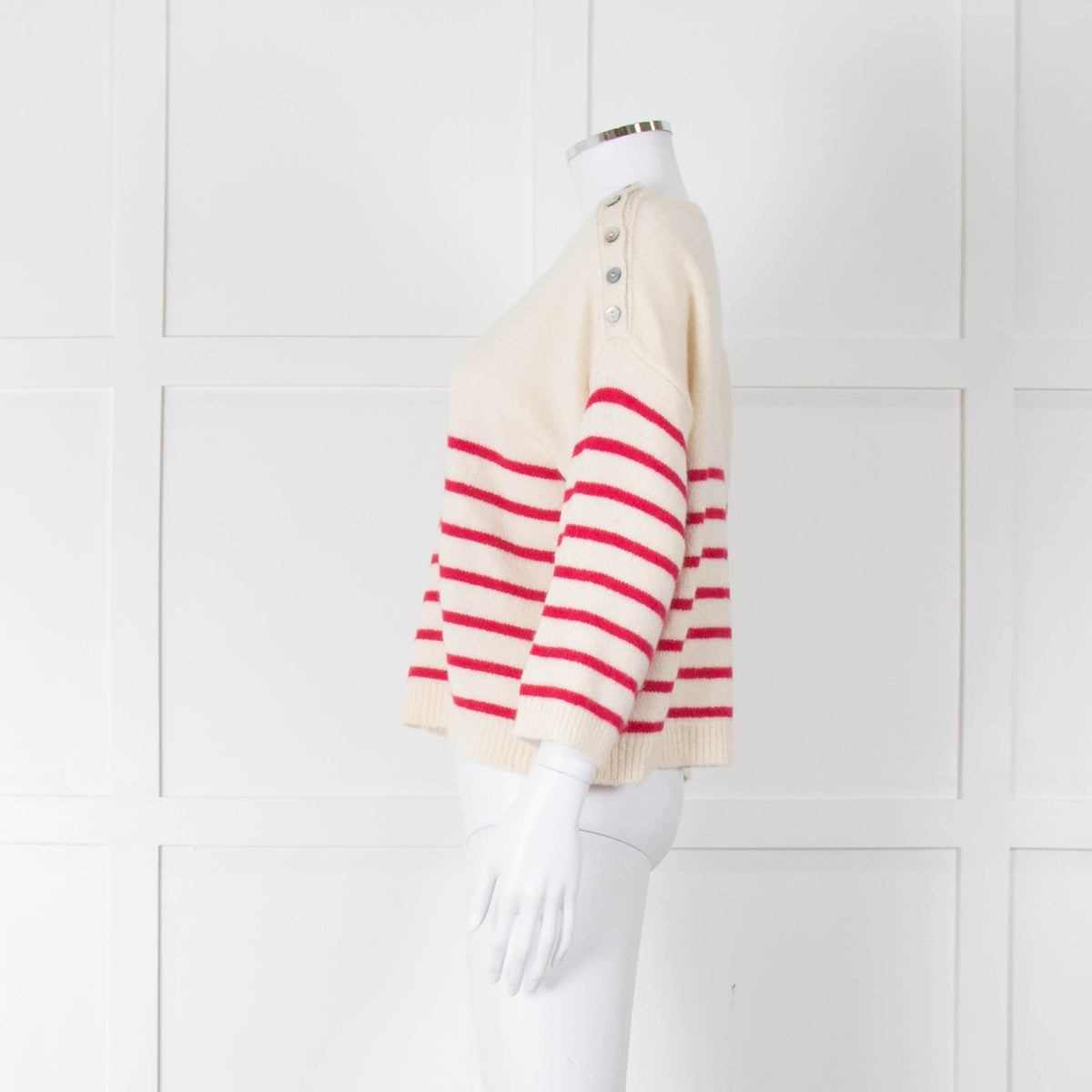 Les Racines Du Ciel Cream Pink Striped Alpaca Blend Sweater