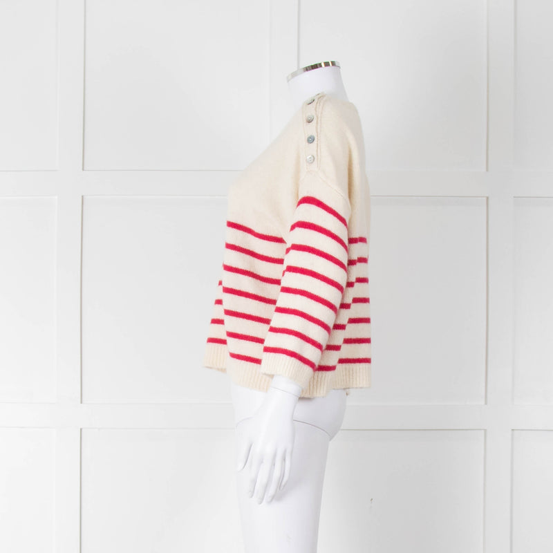 Les Racines Du Ciel Cream Pink Striped Alpaca Blend Sweater
